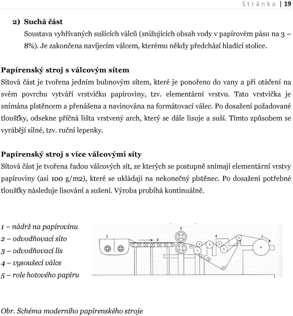 Tato vrstvička je snímána plstěncem a přenášena a navinována na formátovací válec. Po dosažení požadované tloušťky, odsekne příčná lišta vrstvený arch, který se dále lisuje a suší.