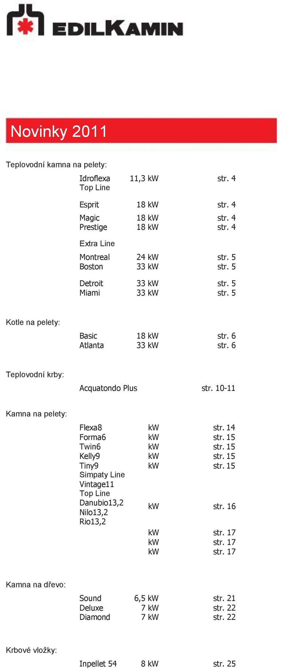 10-11 Kamna na pelety: Flexa8 Forma6 Twin6 Kelly9 Tiny9 Simpaty Line Vintage11 Top Line Danubio13,2 Nilo13,2 Rio13,2 kw kw kw kw kw kw kw kw kw str. 14 str. 15 str.