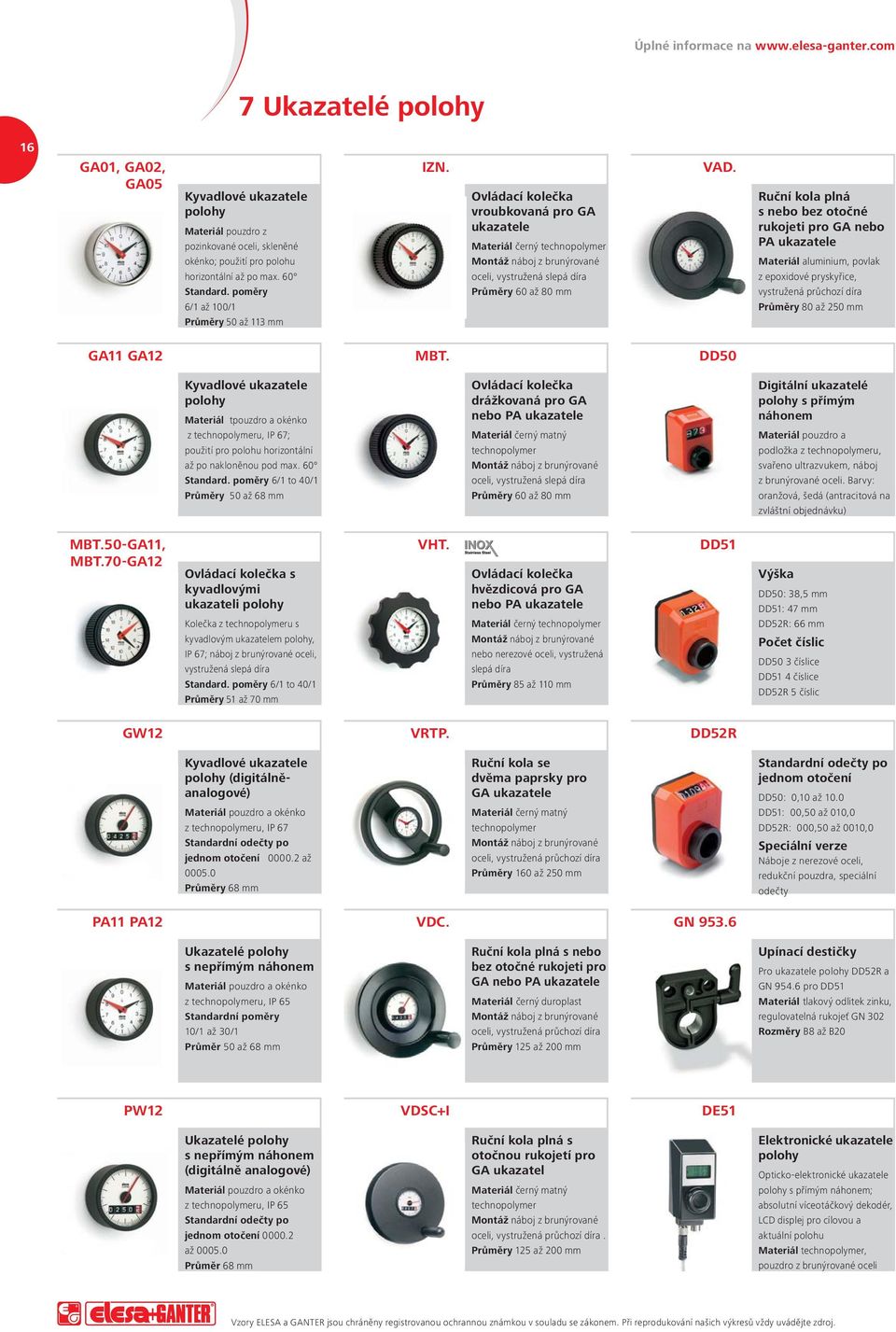 DD50 Kyvadlové ukazatele polohy Materiál tpouzdro a okénko použití pro polohu horizontální Standard.