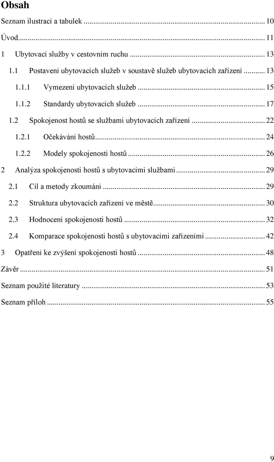 .. 26 2 Analýza spokojenosti hostů s ubytovacími službami... 29 2.1 Cíl a metody zkoumání... 29 2.2 Struktura ubytovacích zařízení ve městě... 30 2.3 Hodnocení spokojenosti hostů.