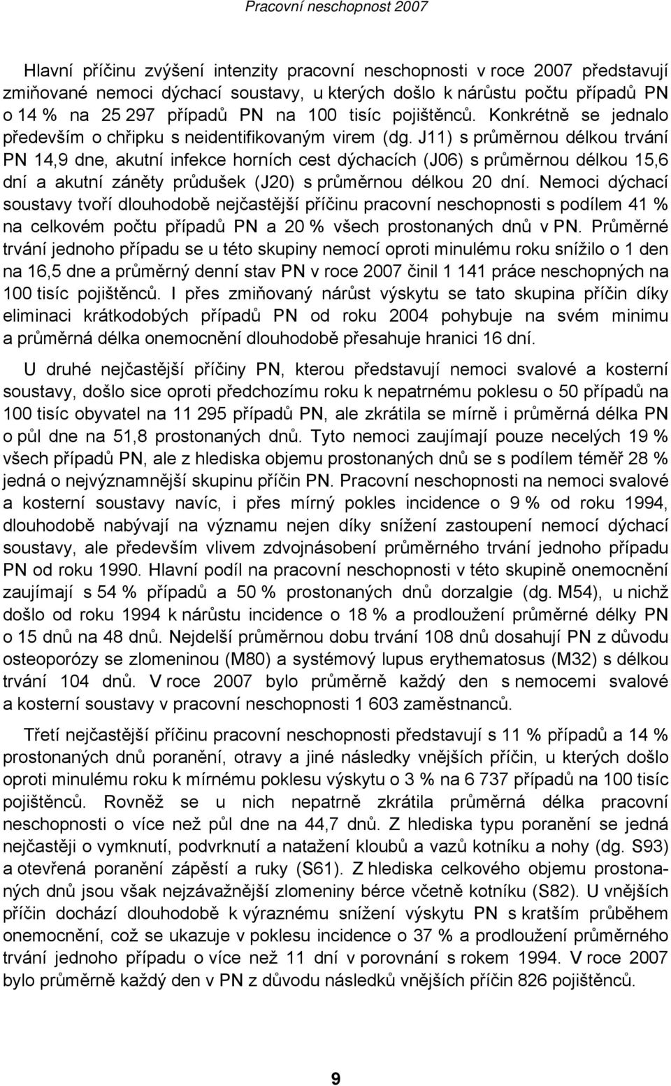 J11) s průměrnou délkou trvání PN 14,9 dne, akutní infekce horních cest dýchacích (J06) s průměrnou délkou 15,6 dní a akutní záněty průdušek (J20) s průměrnou délkou 20 dní.