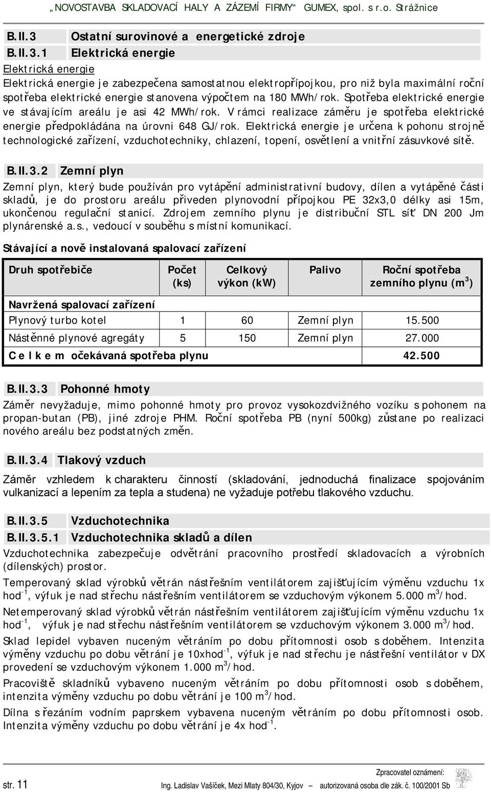 1 Elektrická energie Elektrická energie Elektrická energie je zabezpečena samostatnou elektropřípojkou, pro niž byla maximální roční spotřeba elektrické energie stanovena výpočtem na 180 MWh/rok.