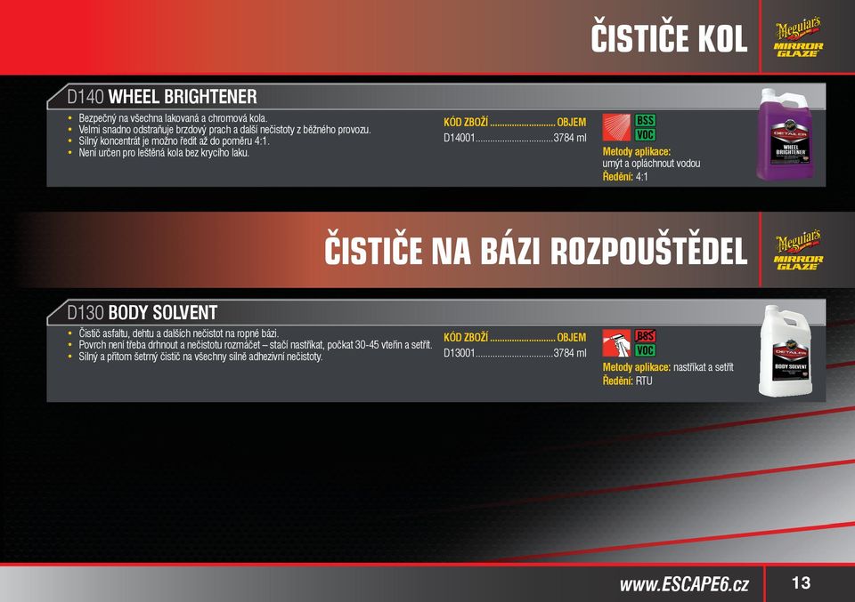 ..3784 ml Metody aplikace: umýt a opláchnout vodou Ředění: 4:1 ČISTIČE NA BÁZI ROZPOUŠTĚDEL D130 BODY SOLVENT Čistič asfaltu, dehtu a dalších nečistot na ropné bázi.