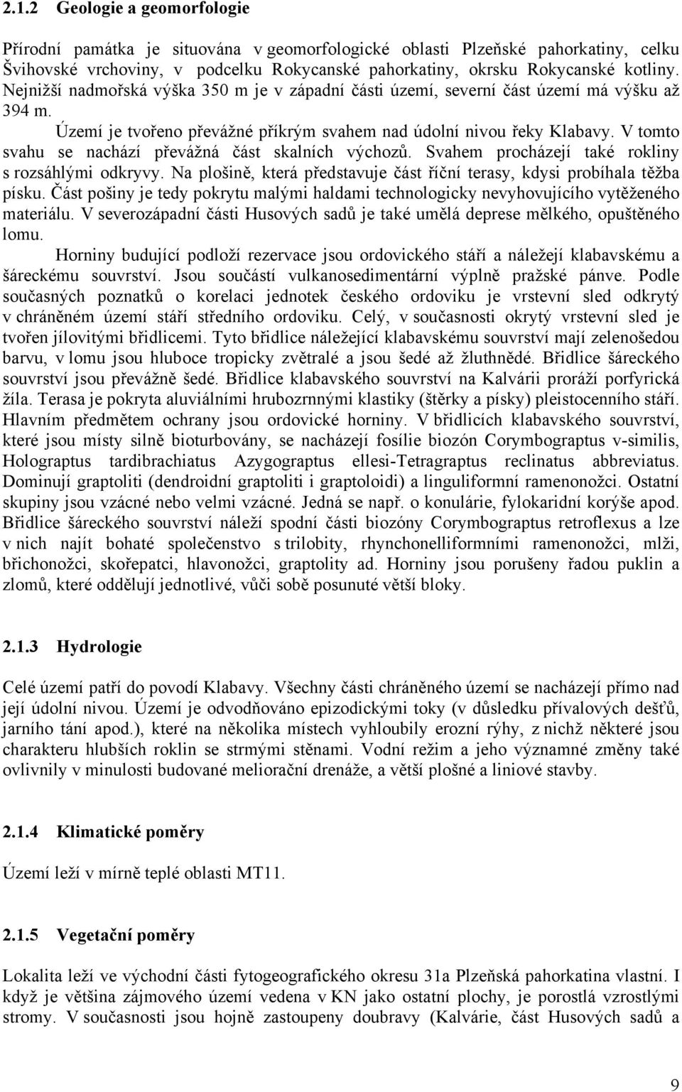 V tomto svahu se nachází převážná skalních výchozů. Svahem procházejí také rokliny s rozsáhlými odkryvy. Na plošině, která představuje říční terasy, kdysi probíhala těžba písku.