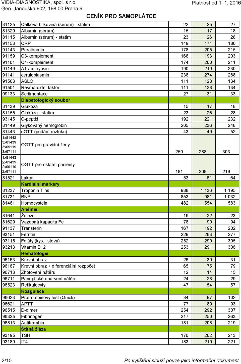 Diabetologický soubor 81439 Glukóza 15 17 18 81155 Glukóza - statim 23 26 28 93145 C-peptid 192 221 232 81449 Glykovaný hemoglobin 205 236 248 81443 ogtt (podání roztoku) 43 49 52 1x81443 3x81439