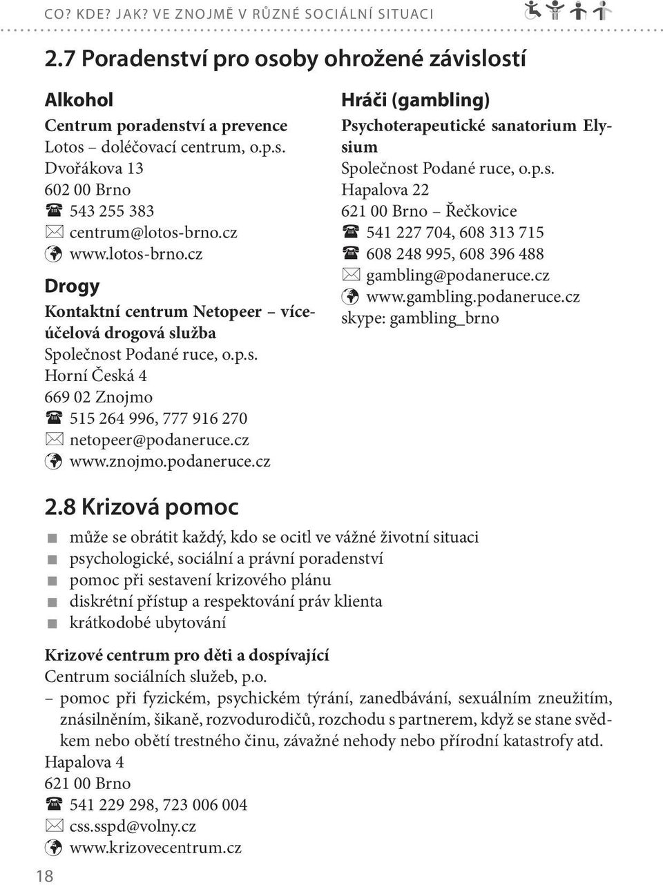 cz www.znojmo.podaneruce.cz Hráči (gambling) Psychoterapeutické sanatorium Elysium Společnost Podané ruce, o.p.s. Hapalova 22 621 00 Brno Řečkovice 541 227 704, 608 313 715 608 248 995, 608 396 488 gambling@podaneruce.