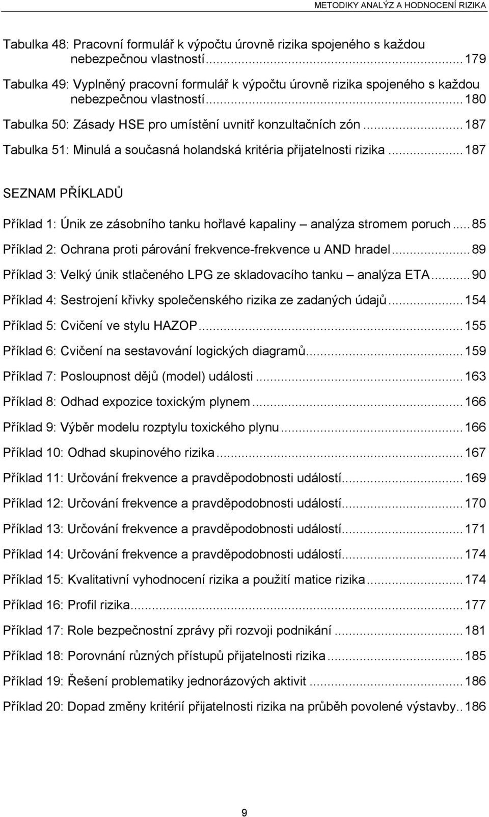 ..187 Tabulka 51: Minulá a současná holandská kritéria přijatelnosti rizika...187 SEZNAM PŘÍKLADŮ Příklad 1: Únik ze zásobního tanku hořlavé kapaliny analýza stromem poruch.