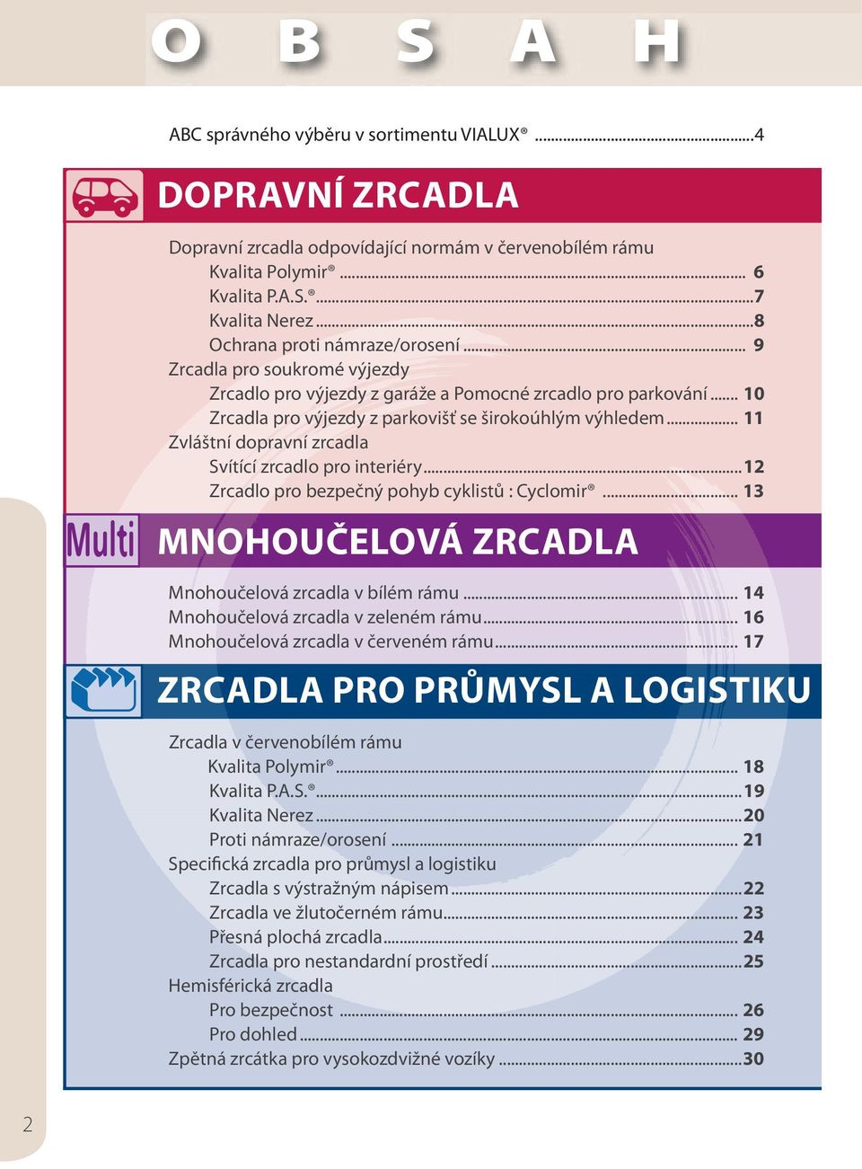 .. 11 Zvláštní dopravní zrcadla Svítící zrcadlo pro interiéry...12 Zrcadlo pro bezpečný pohyb cyklistů : Cyclomir... 13 nouveau MnohoUčElová zrcadla Mnohoučelová zrcadla v bílém rámu.