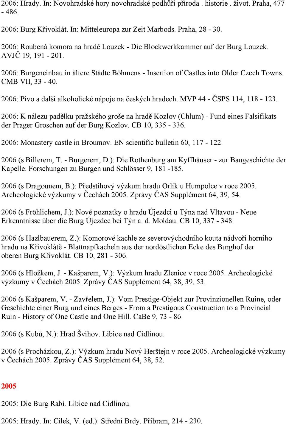 CMB VII, 33-40. 2006: Pivo a další alkoholické nápoje na českých hradech. MVP 44 - ČSPS 114, 118-123.