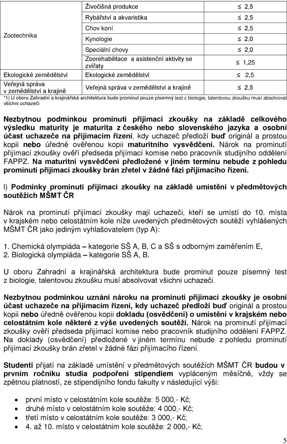 talentovou zkoušku musí absolvovat všichni uchazeči Nezbytnou podmínkou prominutí přijímací zkoušky na základě celkového výsledku maturity je maturita z českého nebo slovenského jazyka a osobní účast