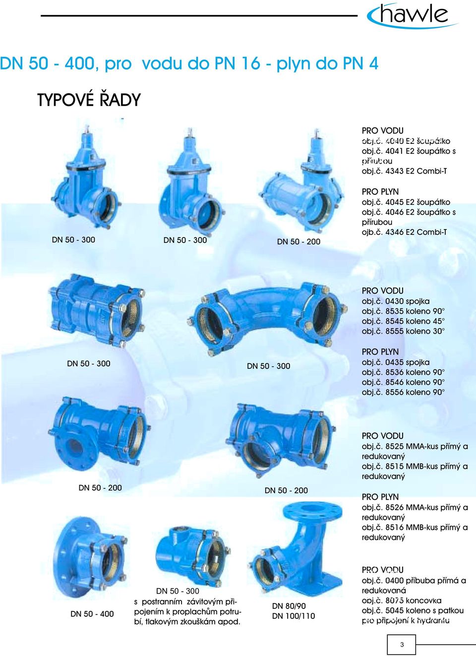 č. 8546 koleno 90 obj.č. 8556 koleno 90 DN 50-200 DN 50-200 obj.č. 8525 MMA-kus přímý a obj.č. 8515 MMB-kus přímý a PRO PLYN obj.č. 8526 MMA-kus přímý a obj.č. 8516 MMB-kus přímý a DN 50-400 s postranním závitovým připojením k proplachům potrubí, tlakovým zkouškám apod.