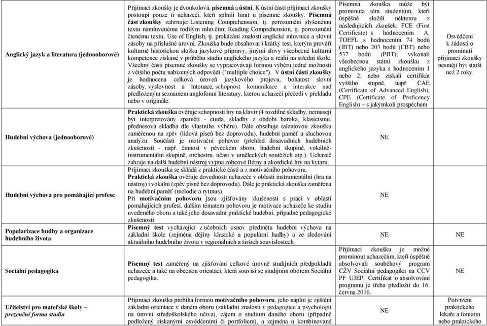 Písemná část zkoušky zahrnuje: Listening Comprehension, tj. porozumění slyšenému textu namluvenému rodilým mluvčím; Reading Comprehension, tj. porozumění čtenému textu; Use of English, tj.