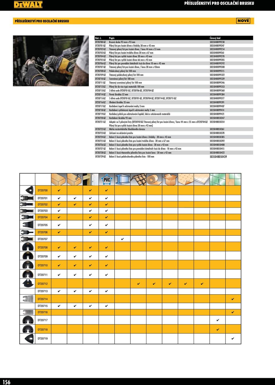 55 mm 5035048099254 DT20703-QZ Pilový list pro řezání tvrdého dřeva 30 mm x 67 mm 5035048099261 DT20704-QZ Pilový list pro rychlé řezání dřeva 30 mm x 43 mm 5035048099278 DT20705-QZ Pilový list pro