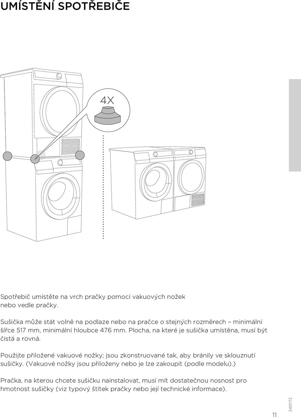 Plocha, na které je sušička umístěna, musí být čistá a rovná.
