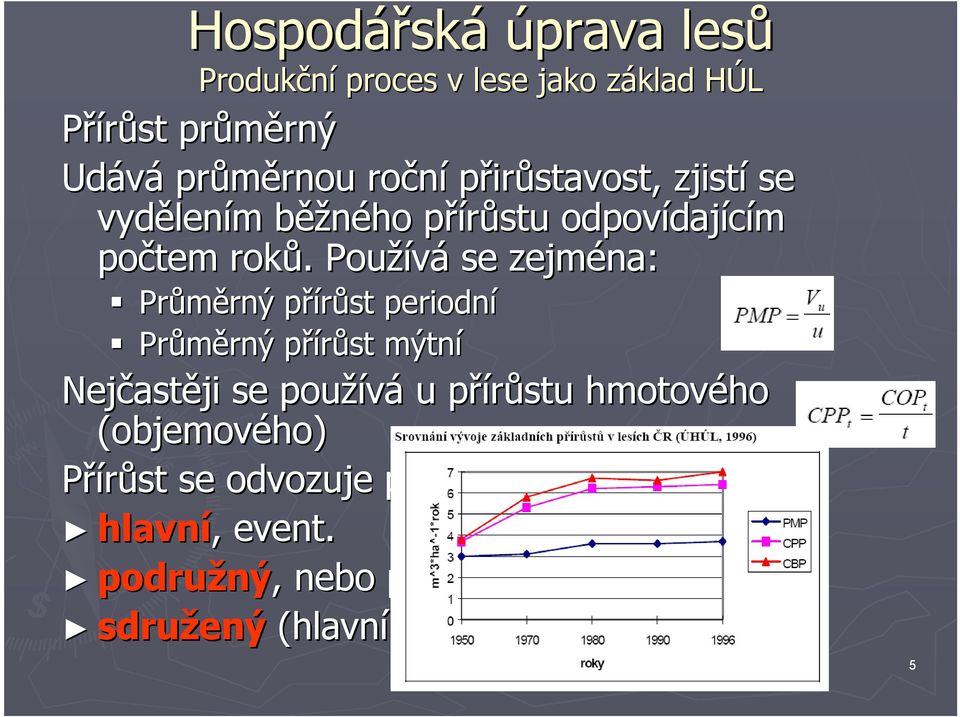 . Používá se zejména: Průměrný rný přírůst p periodní Průměrný rný přírůst p mýtní Nejčast astěji se používá u