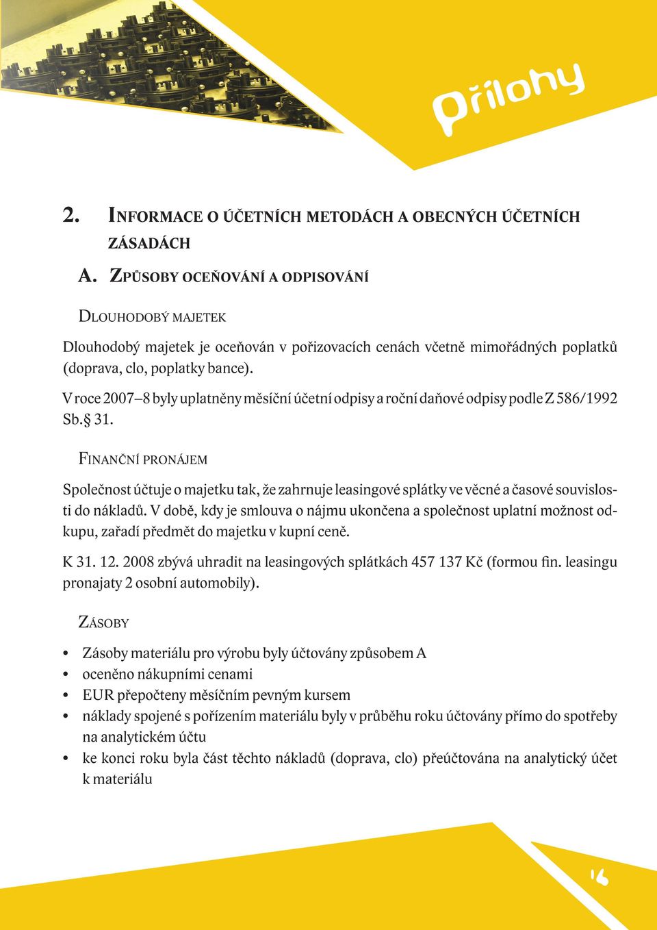 V roce 2007 8 byly uplatněny měsíční účetní odpisy a roční daňové odpisy podle Z 586/1992 Sb. 31.