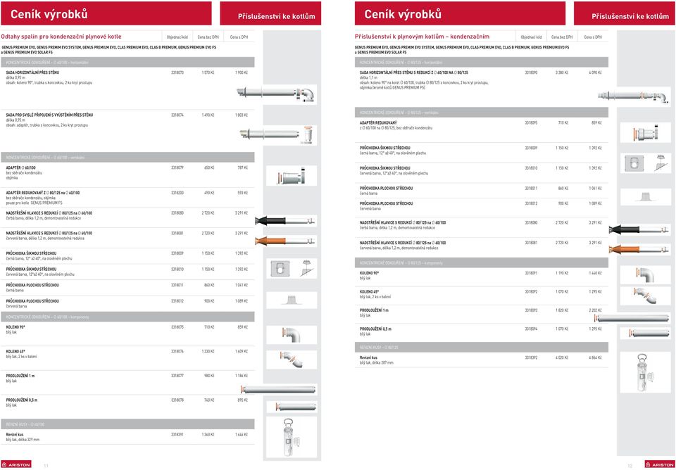 SYSTEM, GENUS PREMIUM EVO, CLAS PREMIUM EVO, CLAS B PREMIUM, GENUS PREMIUM EVO FS a GENUS PREMIUM EVO SOLAR FS KONCENTRICKÉ ODKOUŘENÍ Ø 80/125 horizontální SADA HORIZONTÁLNÍ PŘES STĚNU délka 0,95 m