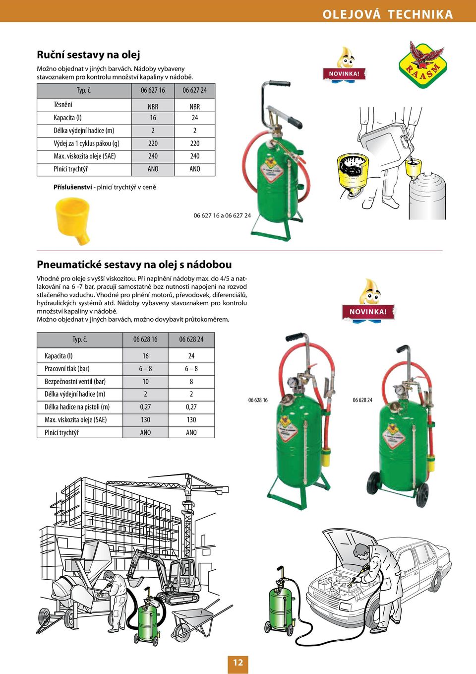 viskozita oleje (SAE) 240 240 Plnící trychtýř ANO ANO Příslušenství - plnicí trychtýř v ceně 06 627 16 a 06 627 24 Pneumatické sestavy na olej s nádobou Vhodné pro oleje s vyšší viskozitou.