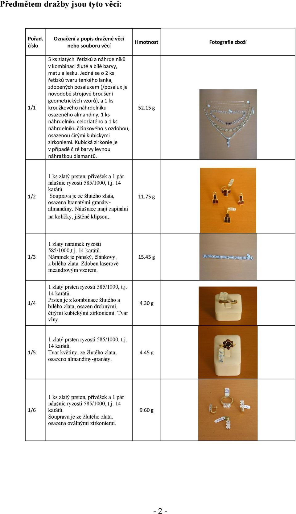 Jedná se o 2 ks řetízků tvaru tenkého lanka, zdobených posaluxem (/posalux je novodobé strojové broušení geometrických vzorů), a 1 ks kroužkového náhrdelníku osazeného almandiny, 1 ks náhrdelníku