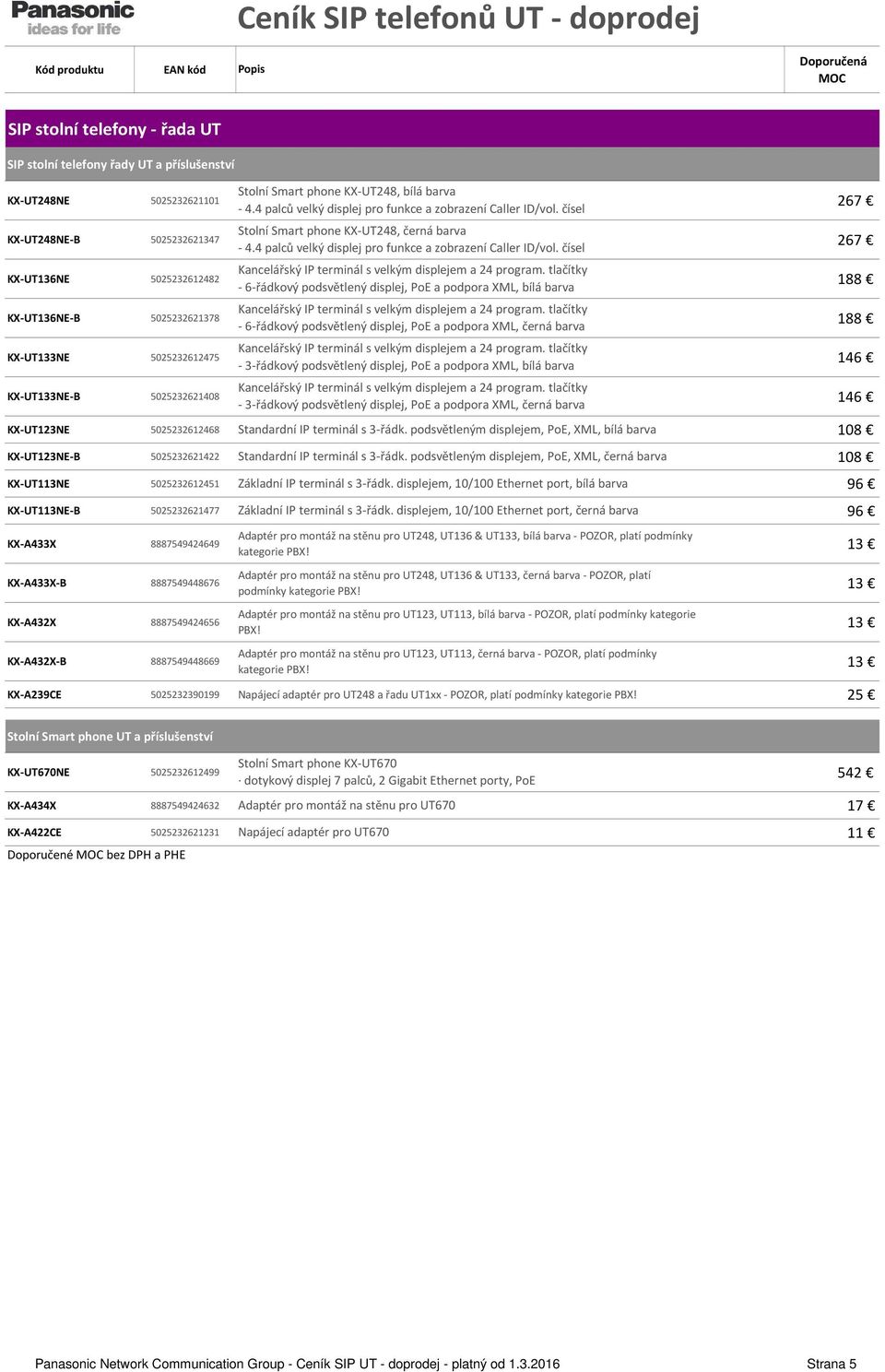 čísel Stolní Smart phone KX-UT248, černá barva KX-UT248NE-B 5025232621347 267-4.