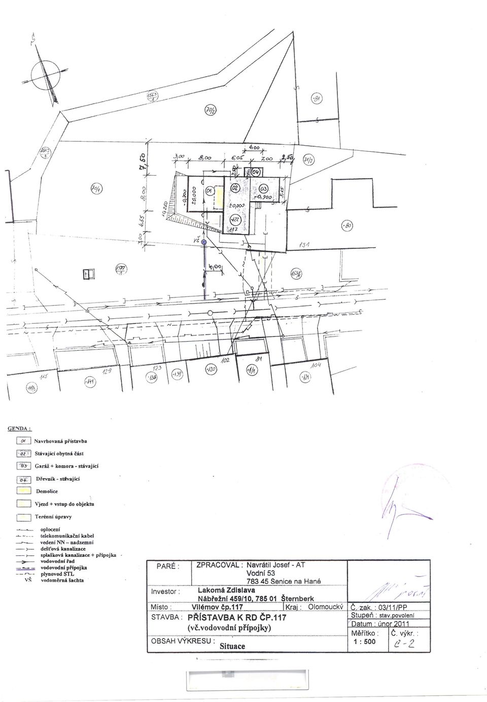 spwková kanalizace + připojka vodovodní řad vodovodní přípojka plynovod STL vodoměmá šachta PARÉ: ZPRACOVAL: Navrátil Josef - AT VodnfS3 783 45 Senice _._ _... na Haně /<~ ",.,,,... _._~. ~. / I.