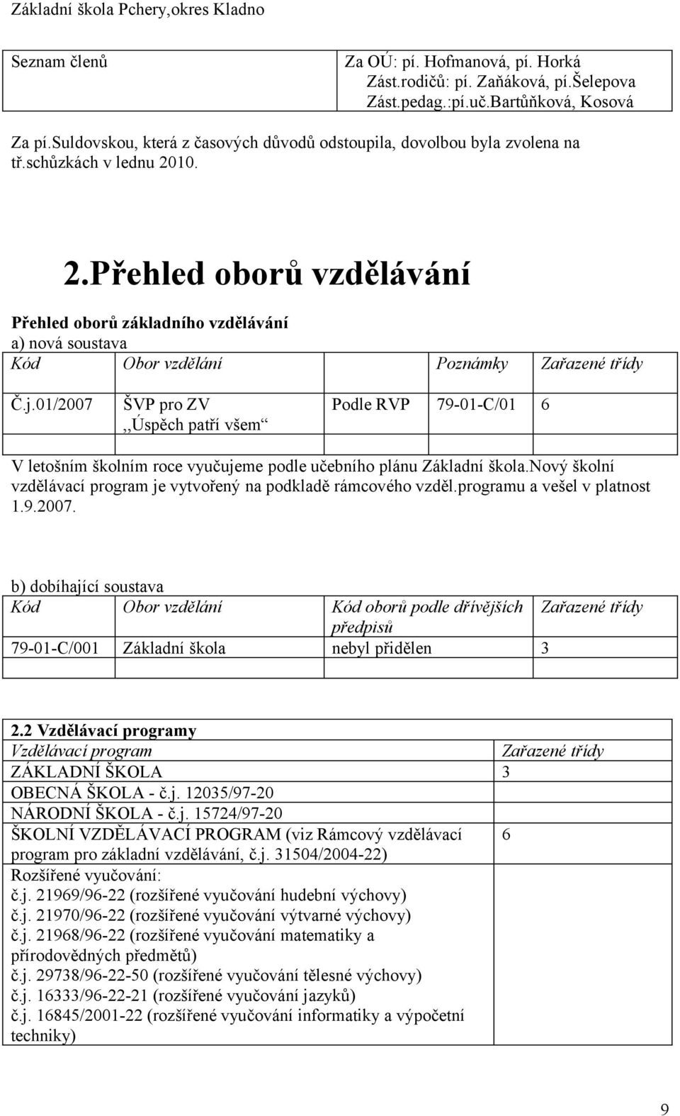 10. 2.Přehled oborů vzdělávání Přehled oborů základního vzdělávání a) nová soustava Kód Obor vzdělání Poznámky Zařazené třídy Č.j.