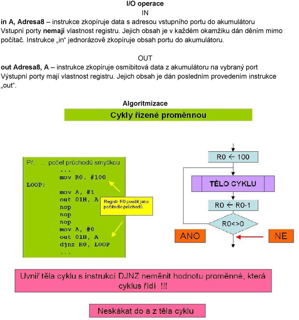 Instrukce in jednorázově zkopíruje obsah portu do akumulátoru.