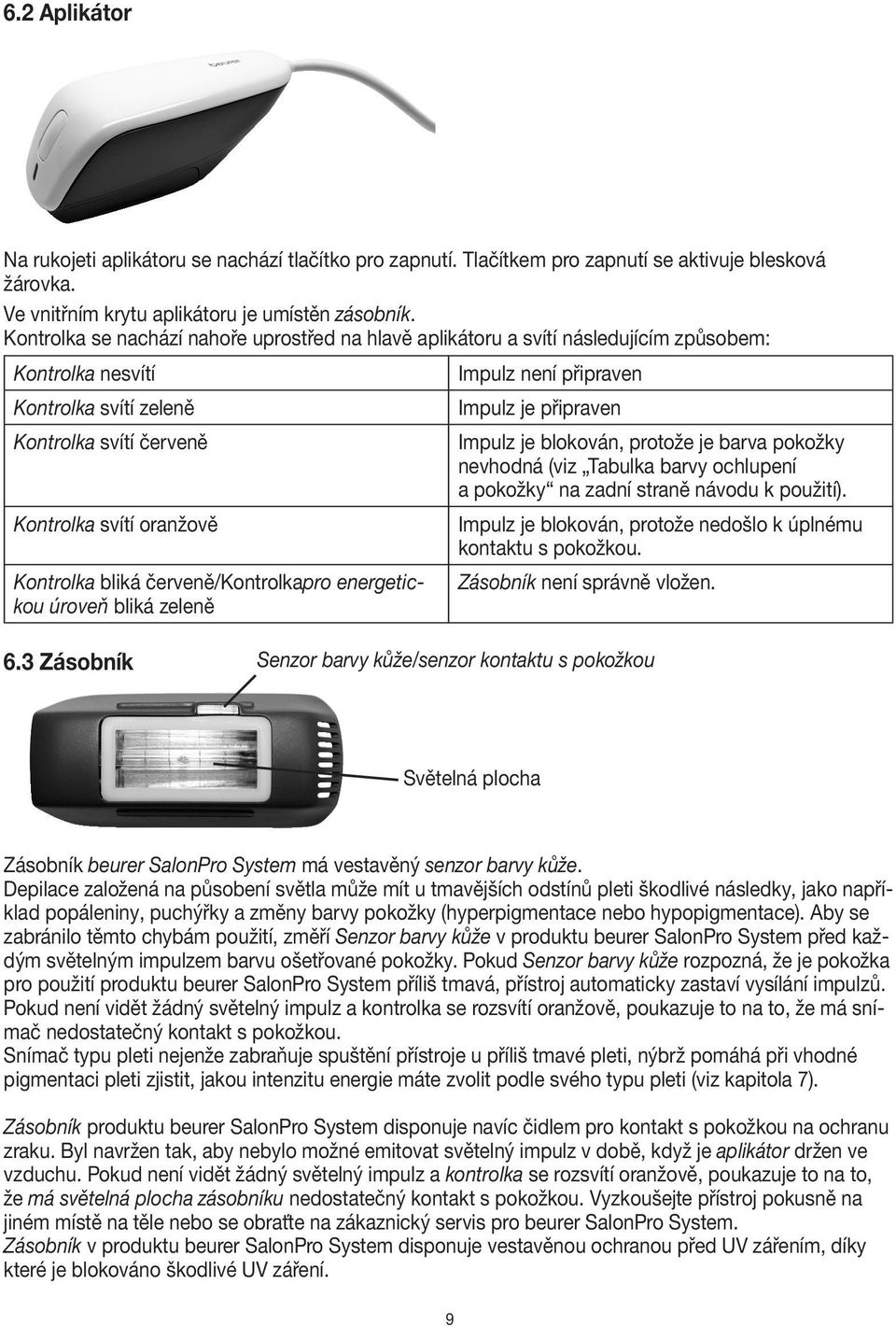 Impulz je blokován, protože je barva pokožky nevhodná (viz Tabulka barvy ochlupení a pokožky na zadní straně návodu k použití).