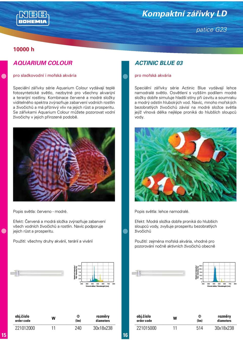 Se zářivkami Aquarium Colour můžete pozorovat vodní živočichy v jejich přirozené podobě. Speciální zářivky série Actinic Blue vydávají lehce namodralé světlo.