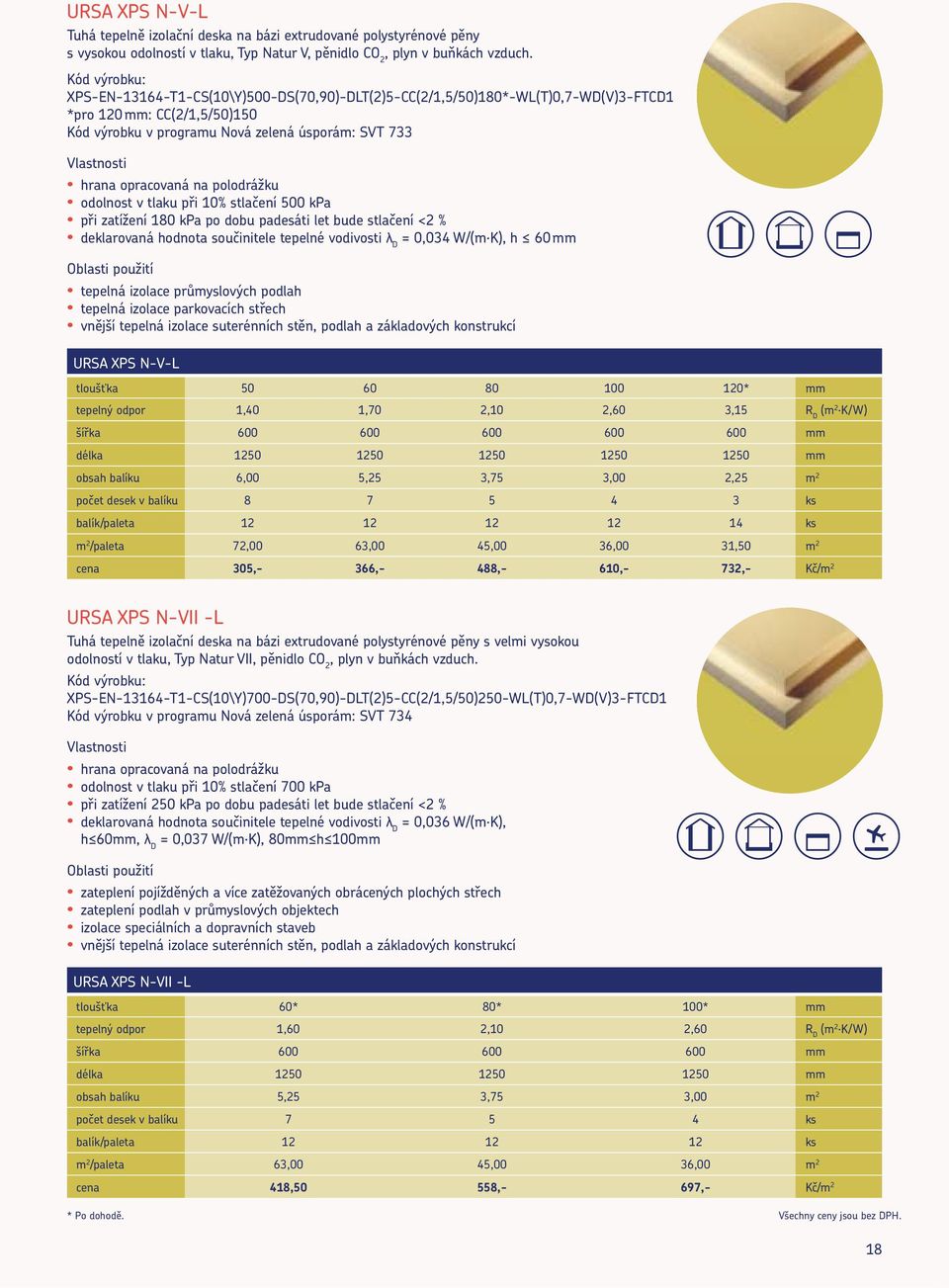 polodrážku odolnost v tlaku při 10% stlačení 500 kpa při zatížení 180 kpa po dobu padesáti let bude stlačení <2 % deklarovaná hodnota součinitele tepelné vodivosti λ D = 0,034 W/(m K), h 60 mm