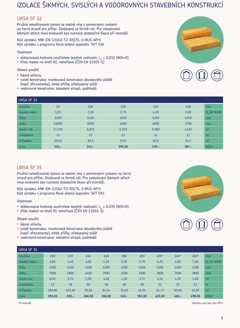 Kód výrobku: MW-EN-13162-T2-DS(70,-)-MU1-AFr5 Kód výrobku v programu Nová zelená úsporám: SVT 556 deklarovaná hodnota součinitele tepelné vodivosti: D = 0,032 (W/m K) třída reakce na oheň A1,