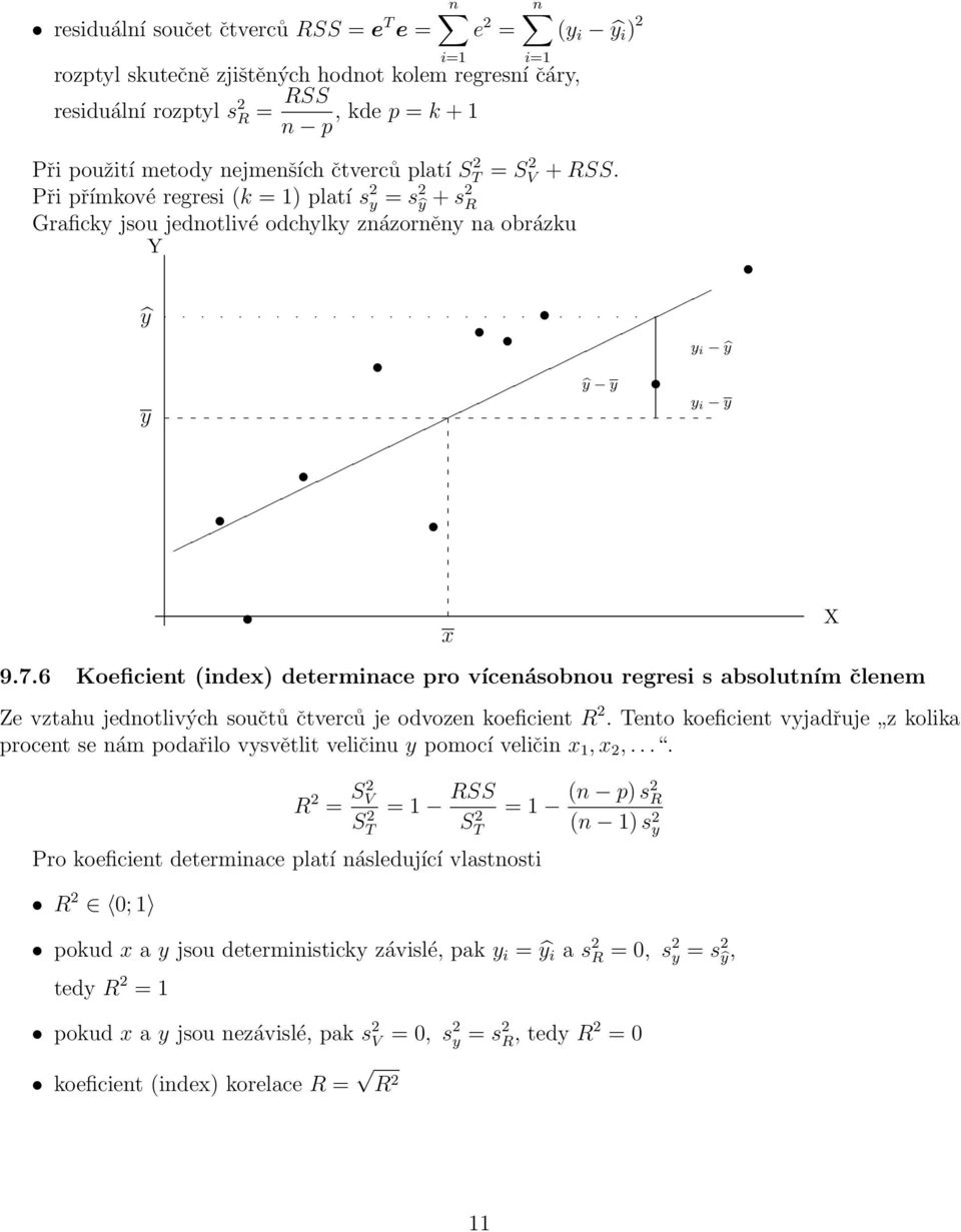 6 Koeficient (index) determinace pro vícenásobnou regresi s absolutním členem Ze vztahu jednotlivých součtů čtverců je odvozen koeficient R 2.