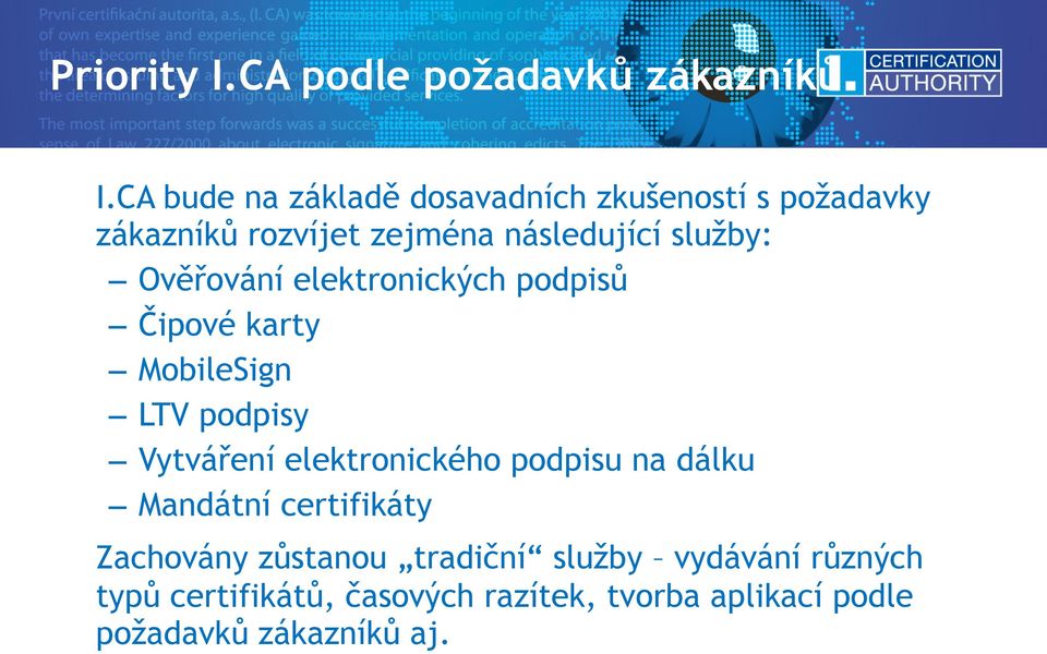 Ověřování elektronických podpisů Čipové karty MobileSign LTV podpisy Vytváření elektronického podpisu