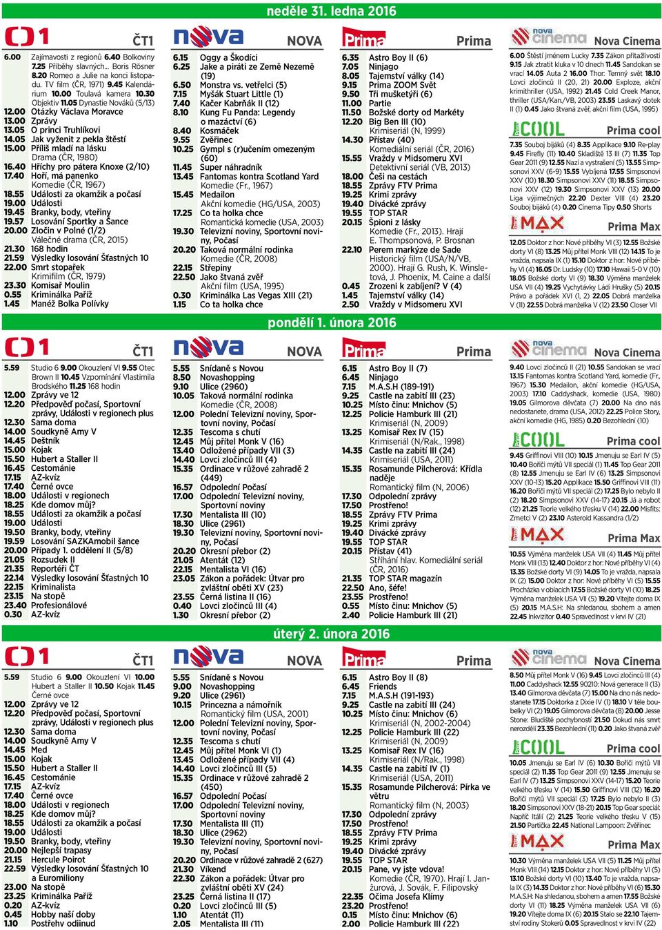 40 Hříchy pro pátera Knoxe (2/10) 17.40 Hoří, má panenko Komedie (ČR, 1967) 18.55 Události za okamžik apočasí 19.00 Události 19.45 Branky, body, vteřiny 19.57 Losování Sportky ašance 20.