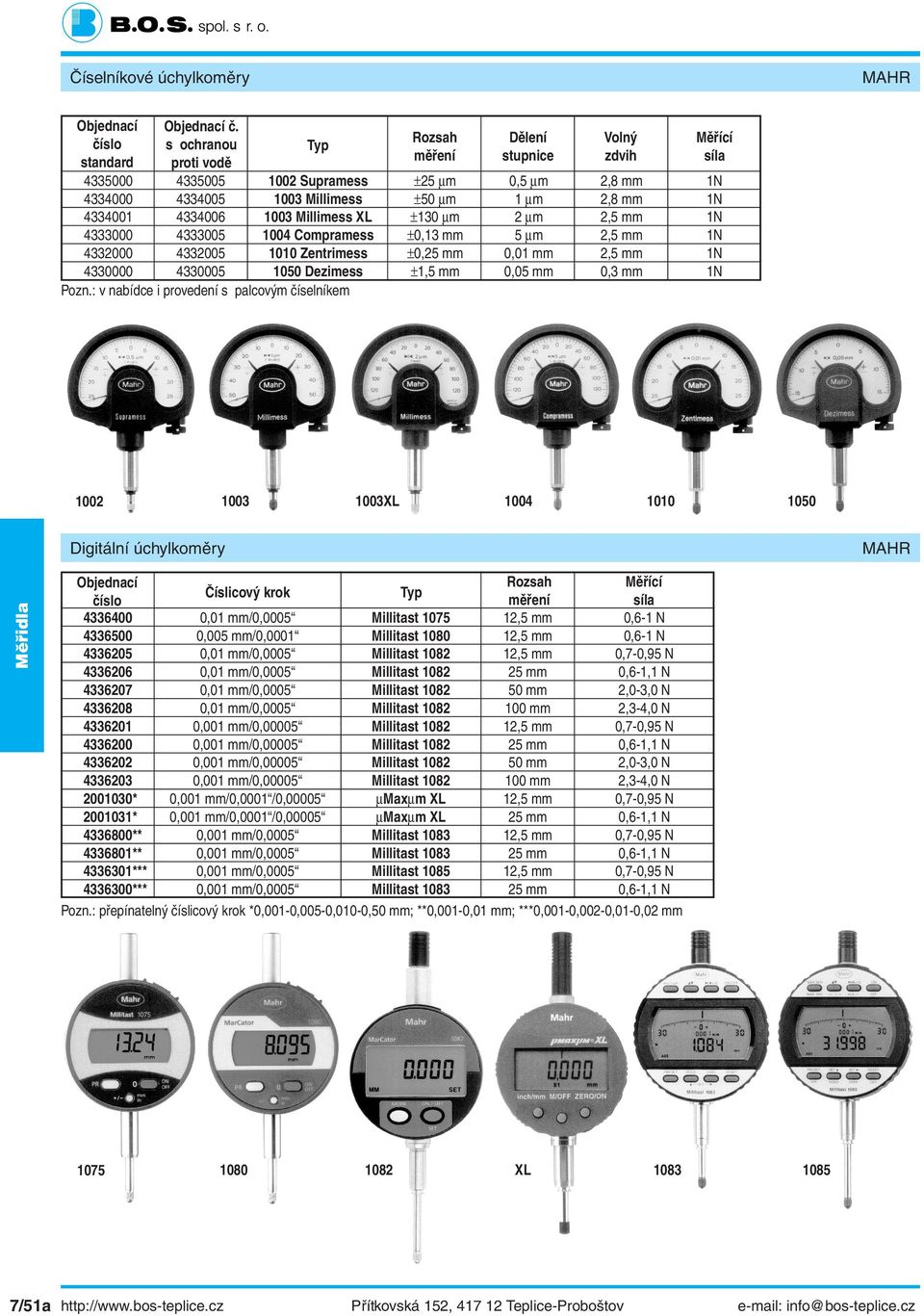 4334006 1003 Millimess XL ±130 µm 2 µm 2,5 mm 1N 4333000 4333005 1004 Compramess ±0,13 mm 5 µm 2,5 mm 1N 4332000 4332005 1010 Zentrimess ±0,25 mm 0,01 mm 2,5 mm 1N 4330000 4330005 1050 Dezimess ±1,5