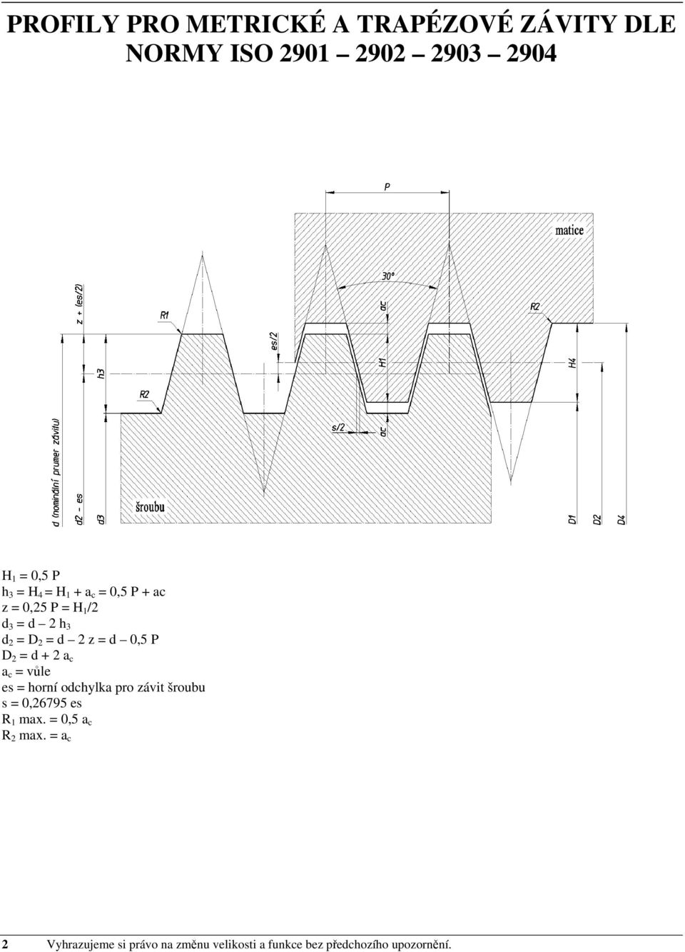 = d + 2 a c a c = vůle es = horní odchylka pro závit šroubu s = 0,26795 es R 1 max.