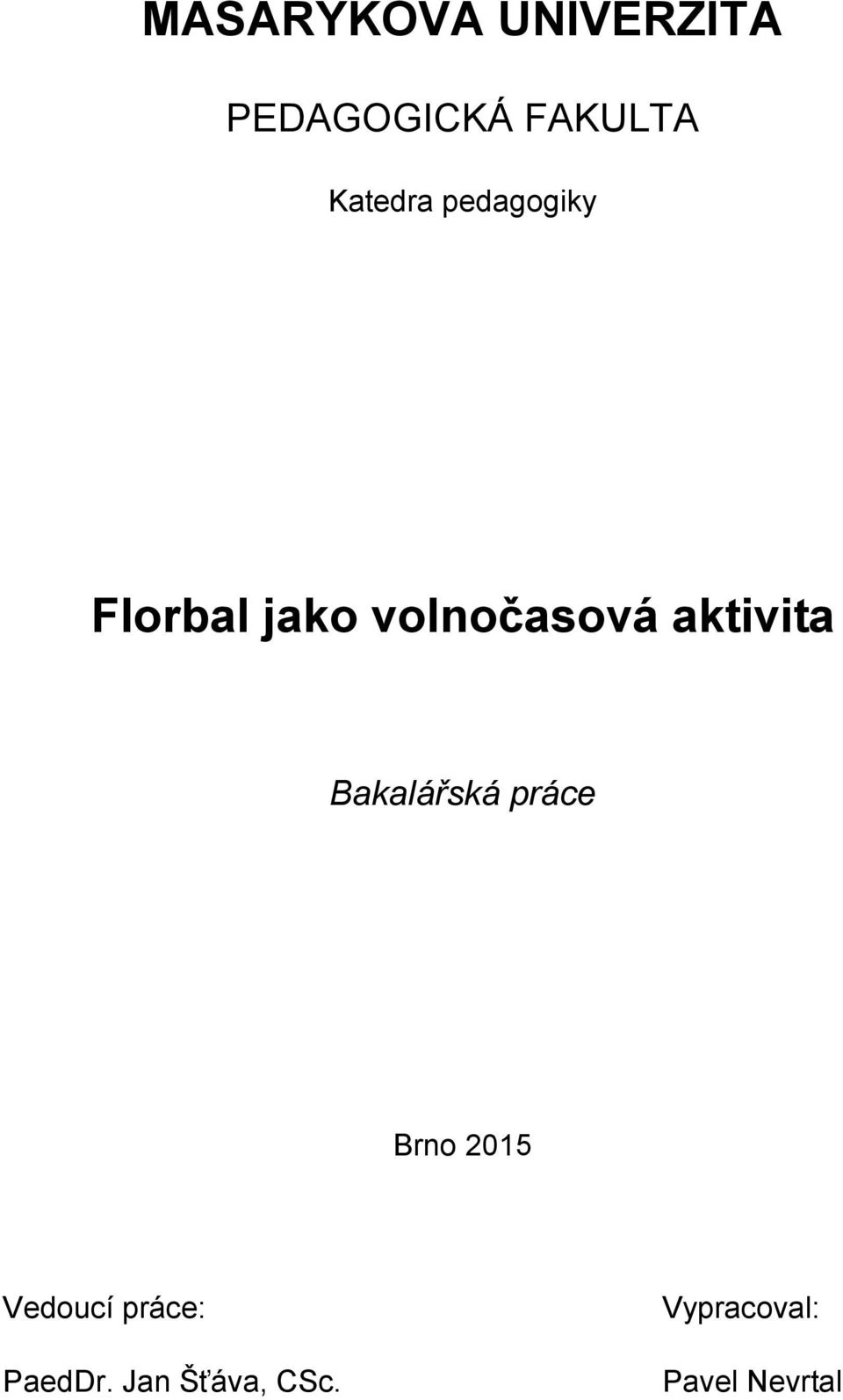 aktivita Bakalářská práce Brno 2015 Vedoucí