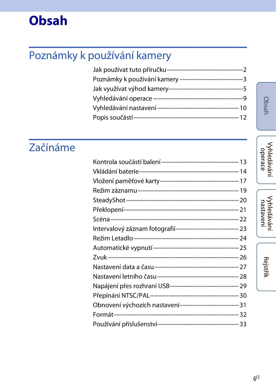 Překlopení 21 Scéna 22 Intervalový záznam fotografií 23 Režim Letadlo 24 Automatické vypnutí 25 Zvuk 26 Nastavení data a času 27