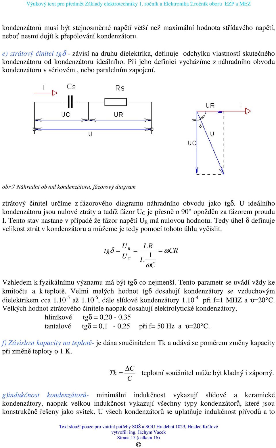 Při jeho definici vycházíme z náhradního obvodu kondenzátoru v sériovém, nebo paralelním zapojení. obr.
