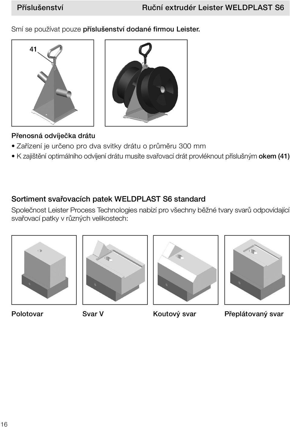 drátu musíte svařovací drát provléknout příslušným okem (41) Sortiment svařovacích patek WELDPLAST S6 standard