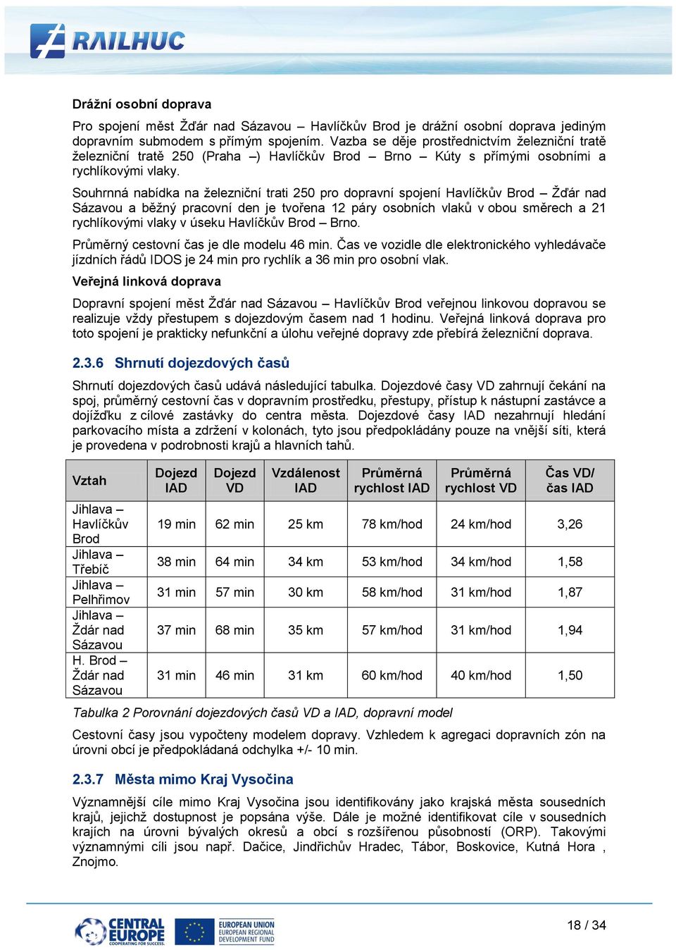 Souhrnná nabídka na ţelezniční trati 250 pro dopravní spojení Havlíčkův Brod Ţďár nad Sázavou a běţný pracovní den je tvořena 12 páry osobních vlaků v obou směrech a 21 rychlíkovými vlaky v úseku