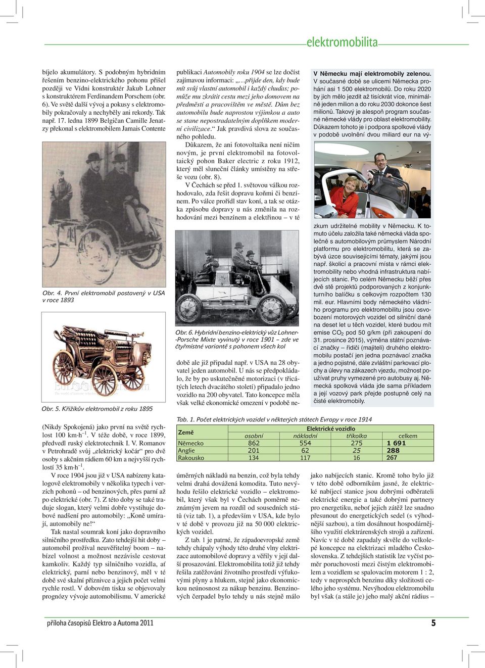 První elektromobil postavený v USA v roce 1893 Obr. 5. Křižíkův elektromobil z roku 1895 (Nikdy Spokojená) jako první na světě rychlost 100 km h 1.