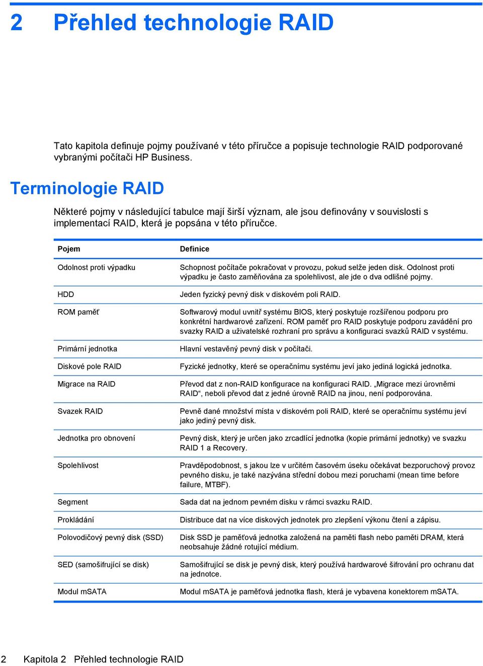 Pojem Odolnost proti výpadku HDD ROM paměť Primární jednotka Diskové pole RAID Migrace na RAID Svazek RAID Jednotka pro obnovení Spolehlivost Segment Prokládání Polovodičový pevný disk (SSD) SED