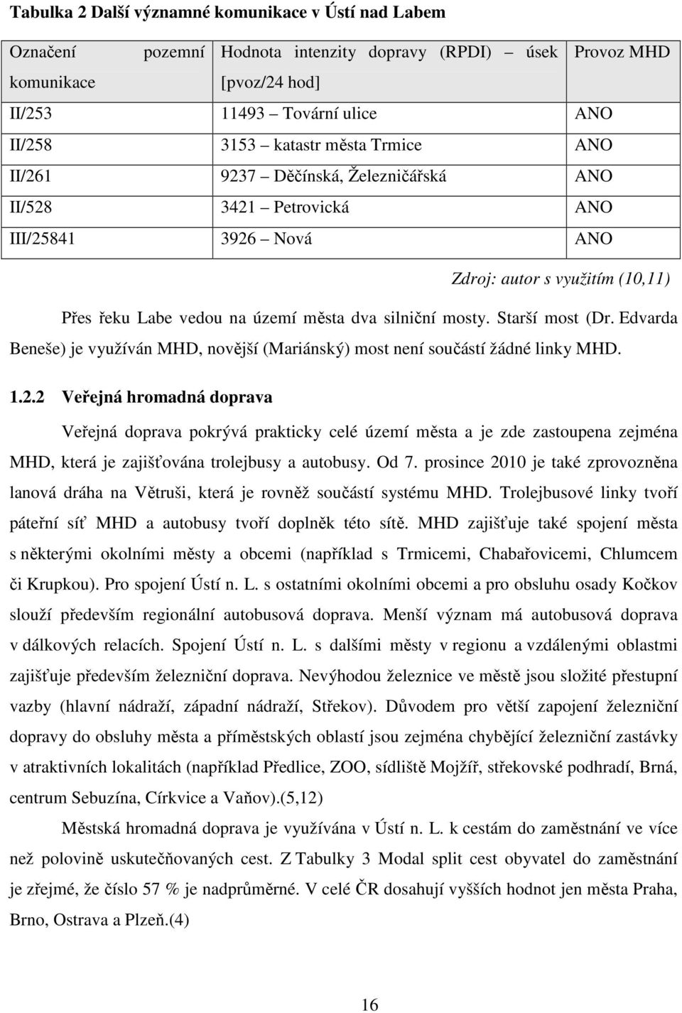 Starší most (Dr. Edvarda Beneše) je využíván MHD, novější (Mariánský) most není součástí žádné linky MHD. 1.2.