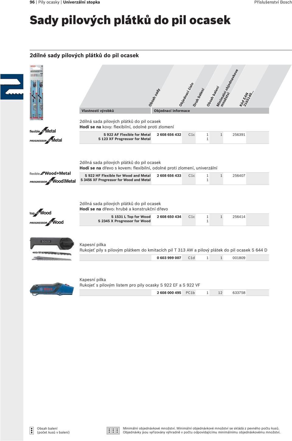 zlomení, univerzální S 922 HF Flexible for Wood and Metal S 3456 XF Progressor for Wood and Metal 2 608 656 433 C1c 1 1 1 256407 2dílná sada pilových plátků do pil ocasek Hodí se na dřevo: hrubé a