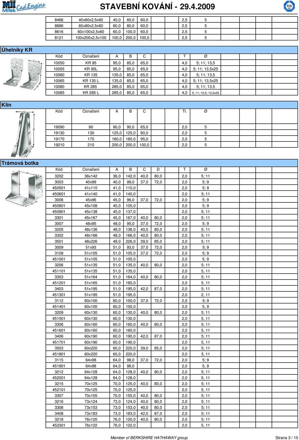 13,5 10085 KR 285 L 285,0 85,0 65,0 4,0 5; 11; 13,5; 13,5x25 Klín C Tl.