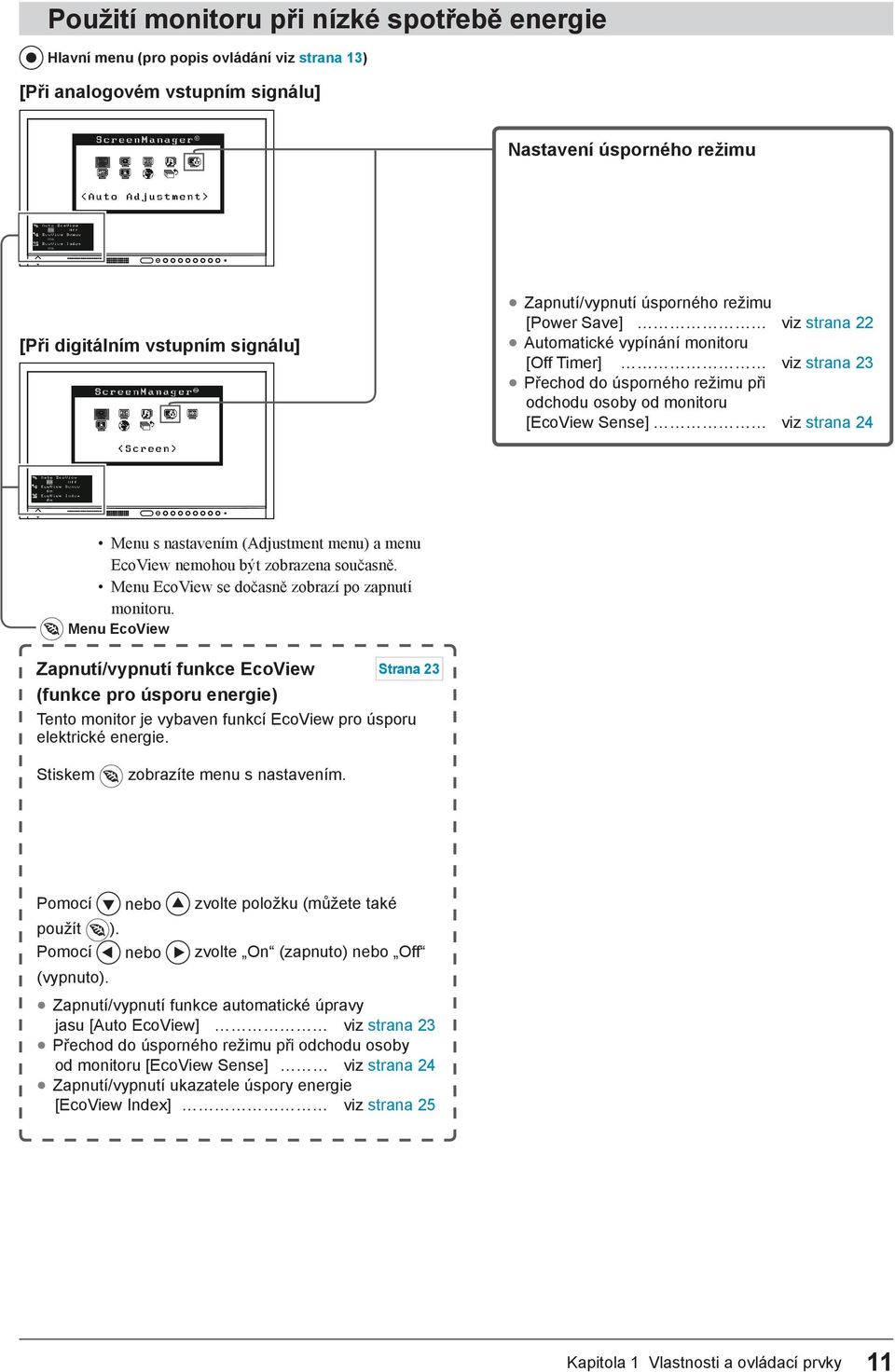 strana 24 Menu s nastavením (Adjustment menu) a menu EcoView nemohou být zobrazena současně. Menu EcoView se dočasně zobrazí po zapnutí monitoru.