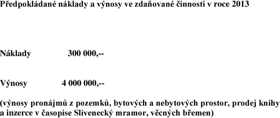 pronájmů z pozemků, bytových a nebytových prostor, prodej