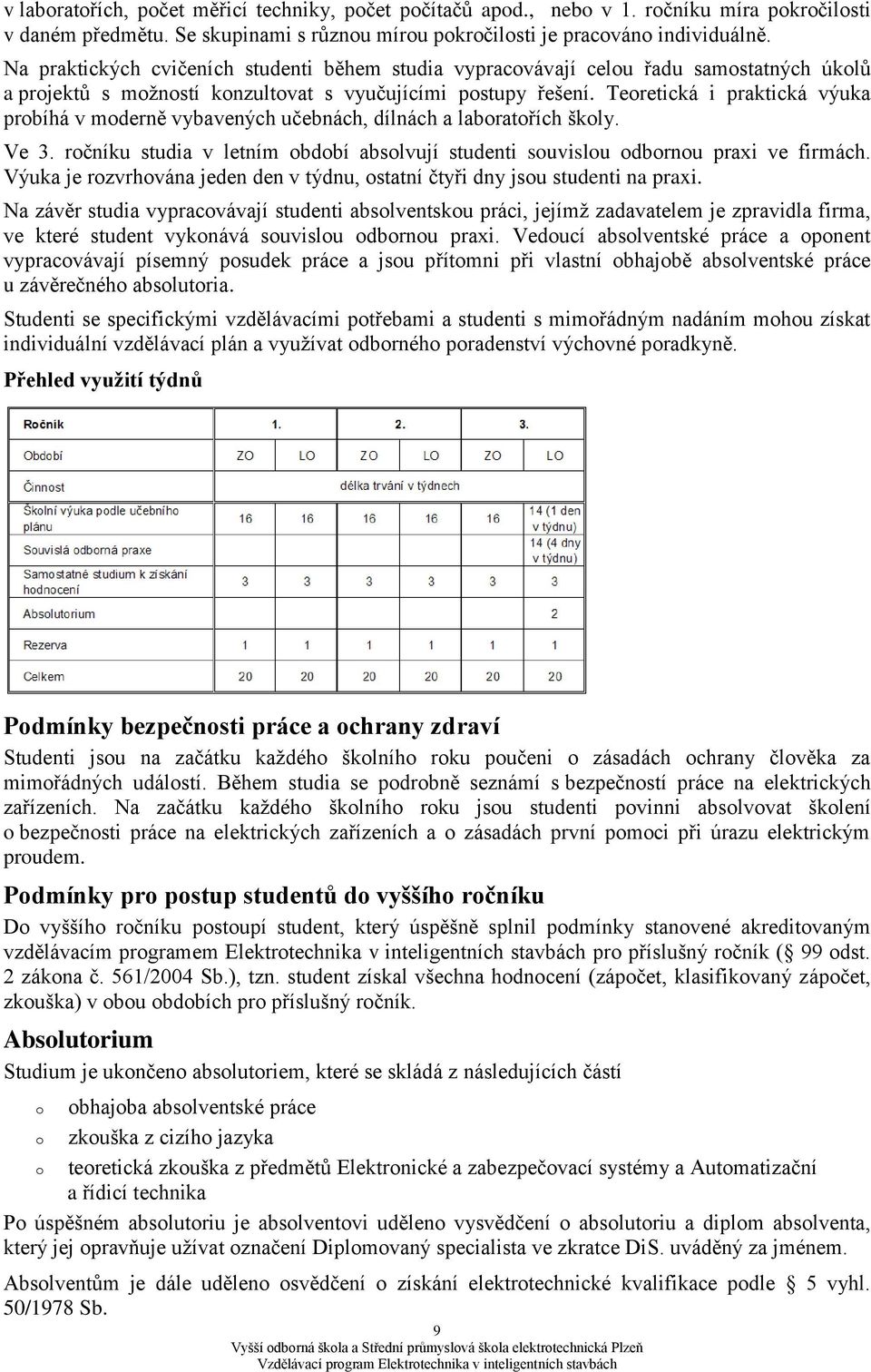 Teretická i praktická výuka prbíhá v mderně vybavených učebnách, dílnách a labratřích škly. Ve 3. rčníku studia v letním bdbí abslvují studenti suvislu dbrnu praxi ve firmách.