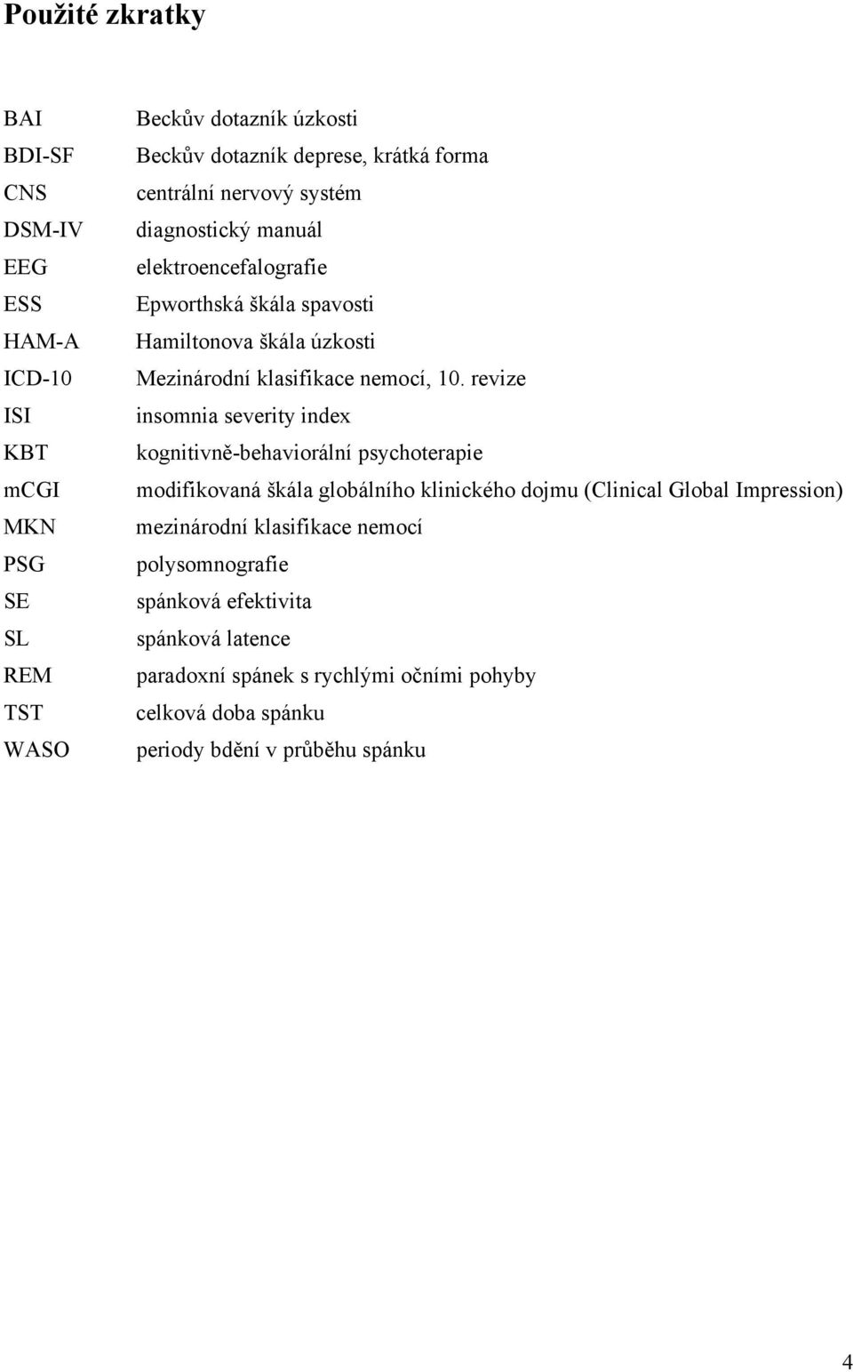 revize insomnia severity index kognitivně-behaviorální psychoterapie modifikovaná škála globálního klinického dojmu (Clinical Global Impression) mezinárodní